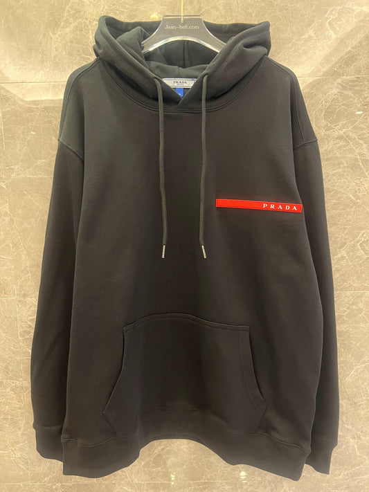 Prada men’s logo hoodie in black with red detail