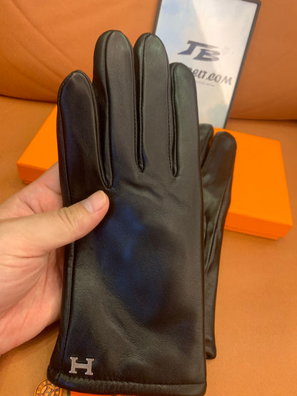 Guantes de cuero negro de Hermes