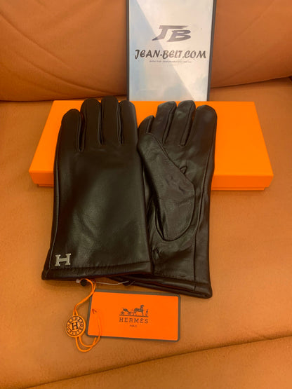 Guantes de cuero negro de Hermes
