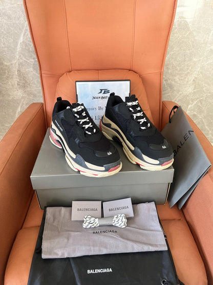 Balenciaga Triple S Black Mesh White Red Triple Sole Chunky Sneaker