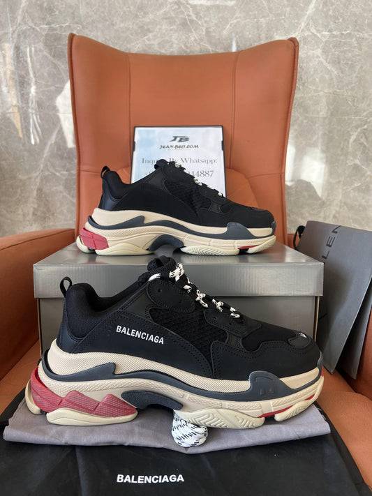 Balenciaga Triple S Black Mesh White Red Triple Sole Chunky Sneaker