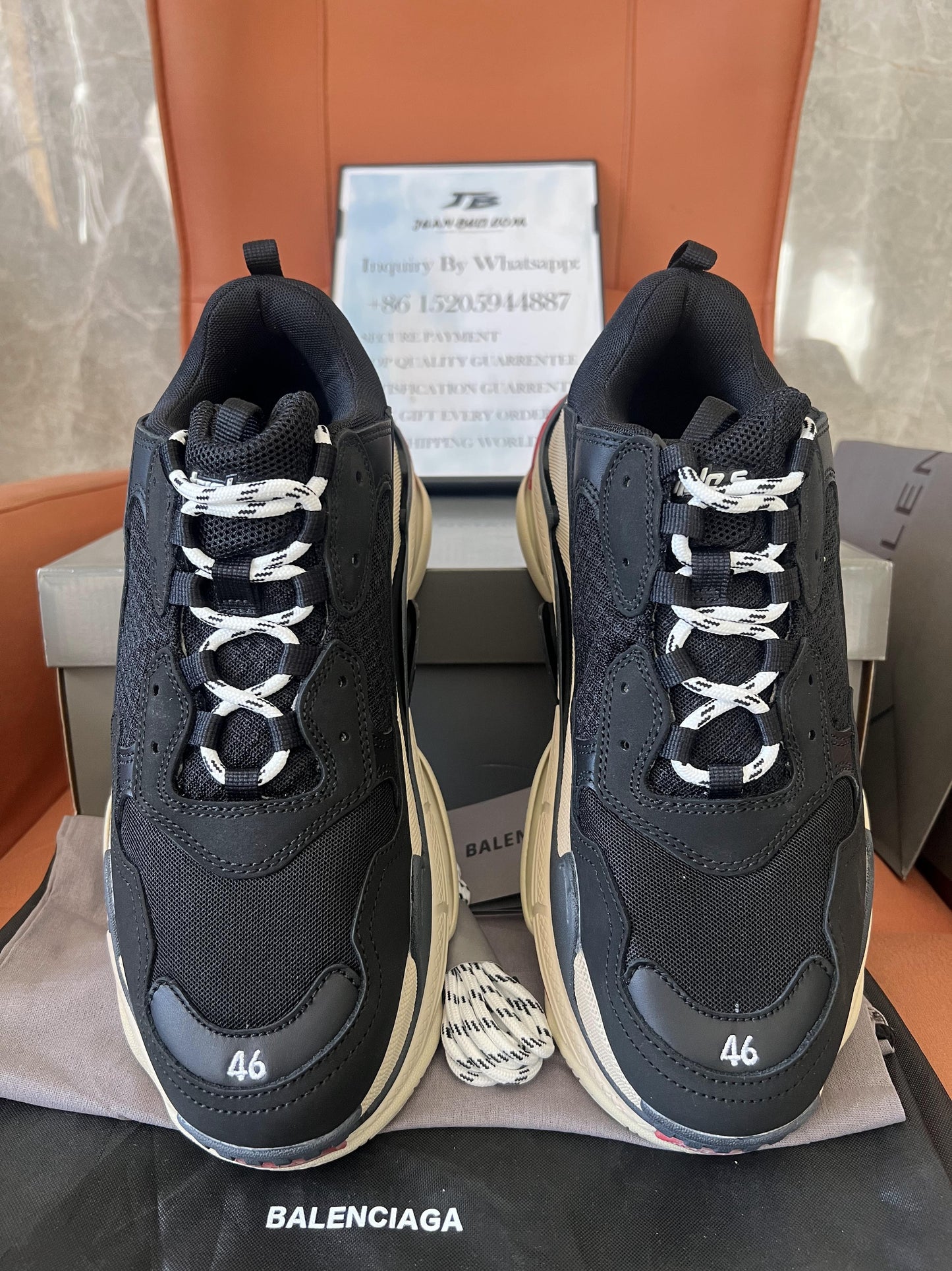 Balenciaga Triple S Black Mesh White Red Triple Sole Chunky Sneaker