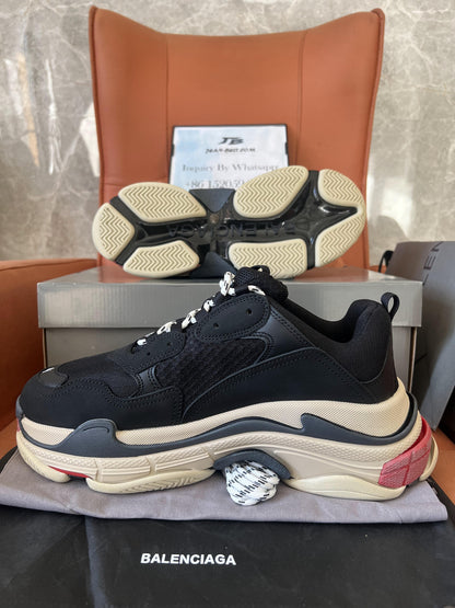 Balenciaga Triple S Black Mesh White Red Triple Sole Chunky Sneaker