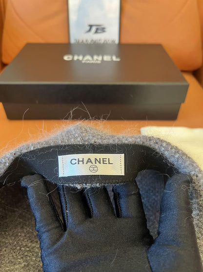 Chanel Grey Mohair Beret with Crystal Embellished Logo
