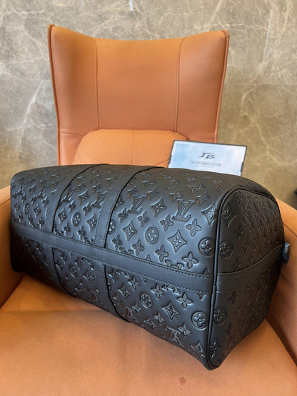 Louis Vuitton Black Embossed Leather Travel Duffle Bag