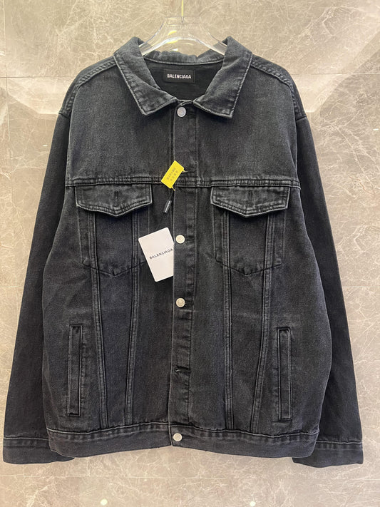 Balenciaga Spray-Painted Logo Denim Jacket in Black