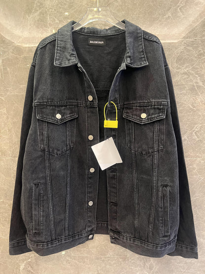 Balenciaga Spray-Painted Logo Denim Jacket in Black