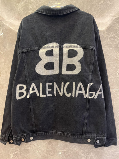 Balenciaga Spray-Painted Logo Denim Jacket in Black