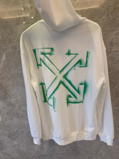 Off-White green arrow spray paint hoodie - white