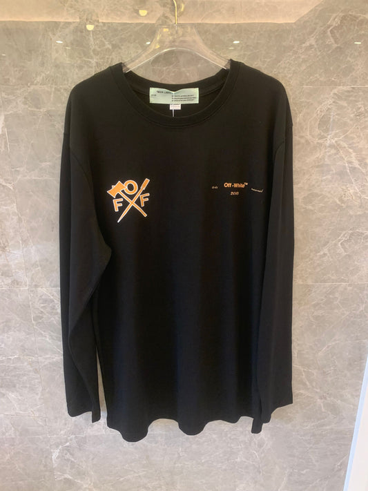 Off-White™ "Arrows" black long-sleeve t-shirt with bold orange graphics