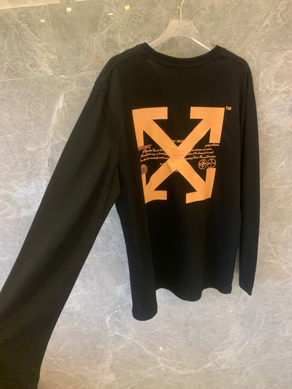 Off-White™ "Arrows" black long-sleeve t-shirt with bold orange graphics