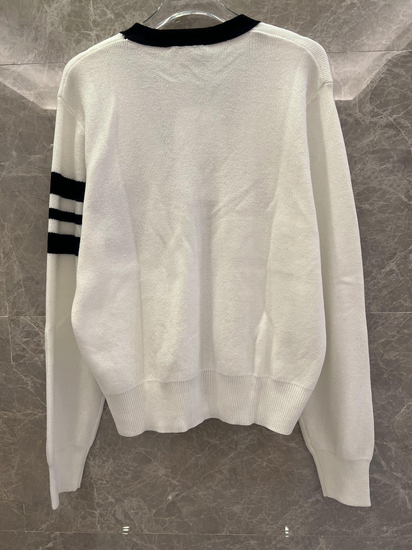 Chanel Classic White Knit Cardigan with Black Detailing and CC Logo