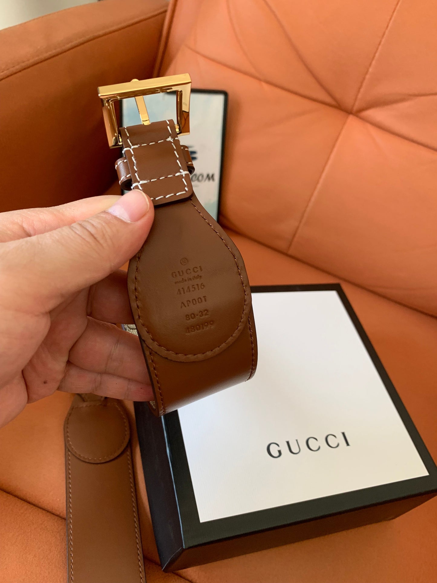 Cinto Gucci GG Supreme de lona e couro marrom com fivela dourada