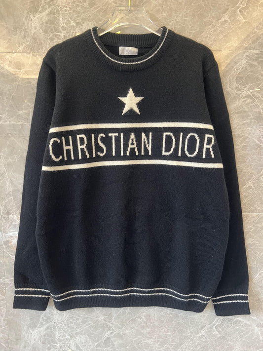 Camisola de malha preta Christian Dior com pormenor de estrela