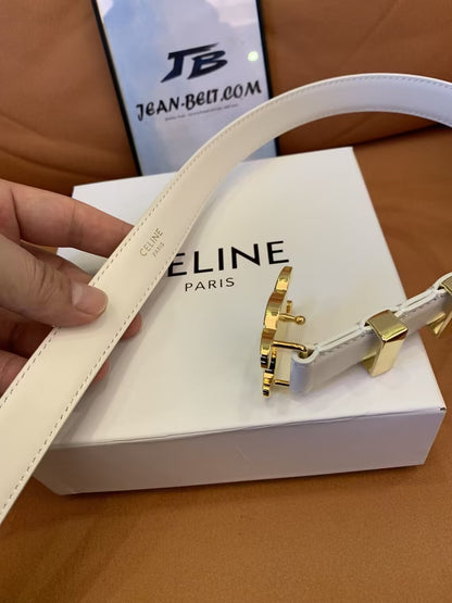 Celine Triomphe Belt in Smooth Calfskin with Gold Buckle – Available in White and Black