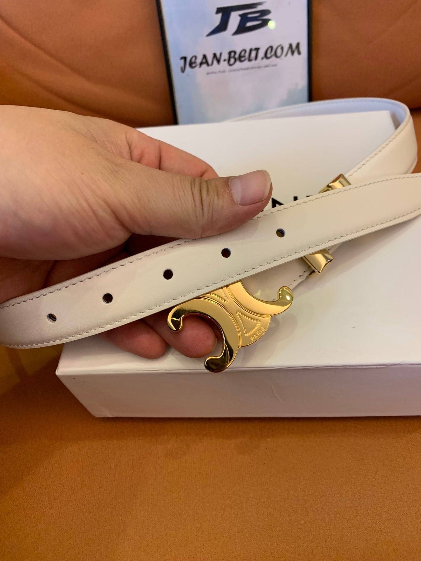Celine Triomphe Belt in Smooth Calfskin with Gold Buckle – Available in White and Black