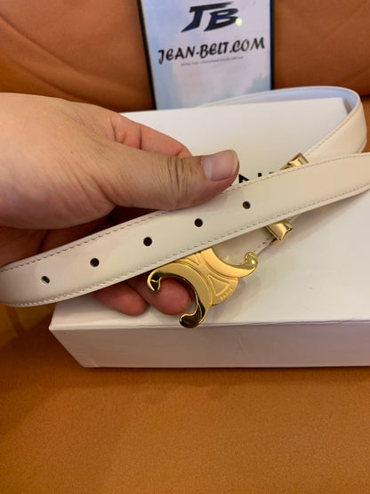 Celine Triomphe Belt in Smooth Calfskin with Gold Buckle – Available in White and Black