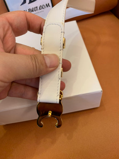 Celine Triomphe Belt in Smooth Calfskin with Gold Buckle – Available in White and Black