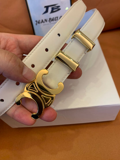 Celine Triomphe Belt in Smooth Calfskin with Gold Buckle – Available in White and Black