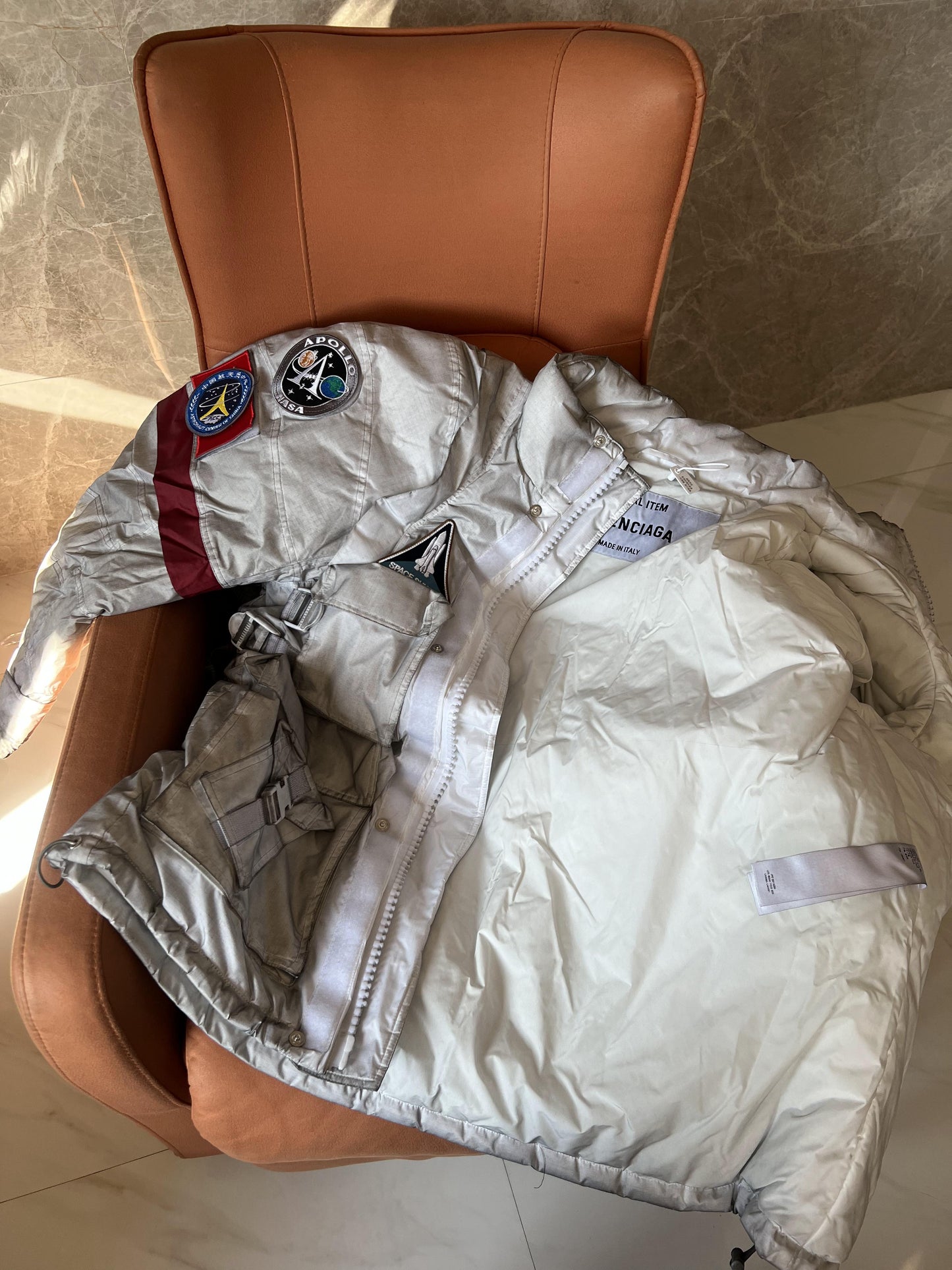 Balenciaga x NASA Space-Inspired Silver Jacket with Appliqué Patches