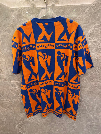 Camiseta Louis Vuitton com estampa de jazz laranja e azul