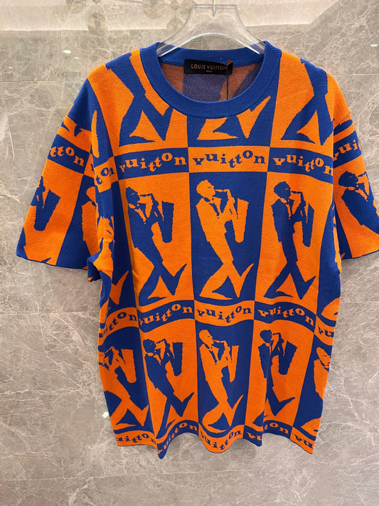 Camiseta con gráfico de jazz naranja y azul de Louis Vuitton