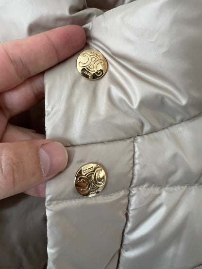 Celine Beige Quilted Down Vest with Logo Detail