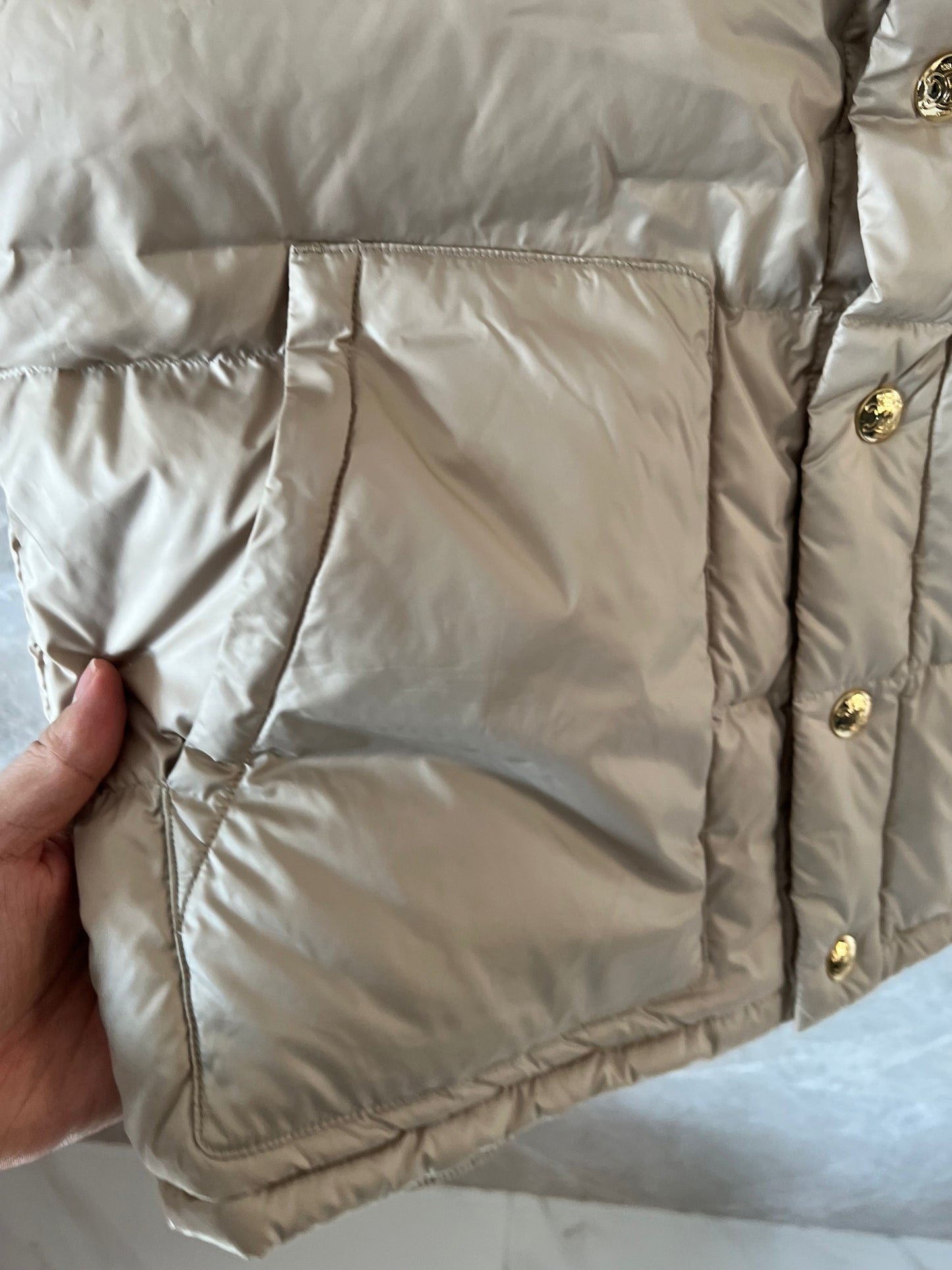 Celine Beige Quilted Down Vest with Logo Detail
