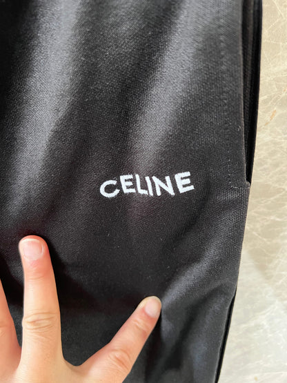 Celine Men's Black Track Pants with White Side Stripes