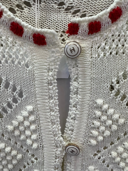 Chanel white Knitted Cardigan with Red Accents
