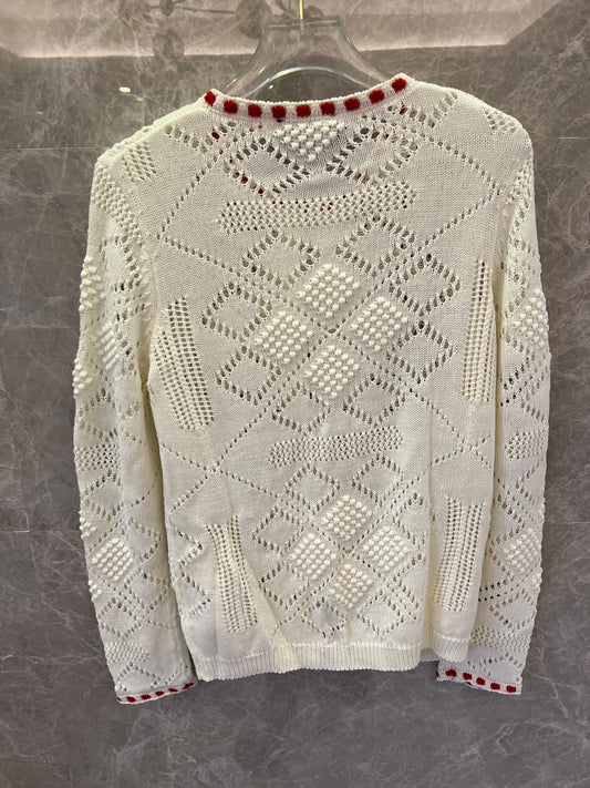 Chanel white Knitted Cardigan with Red Accents