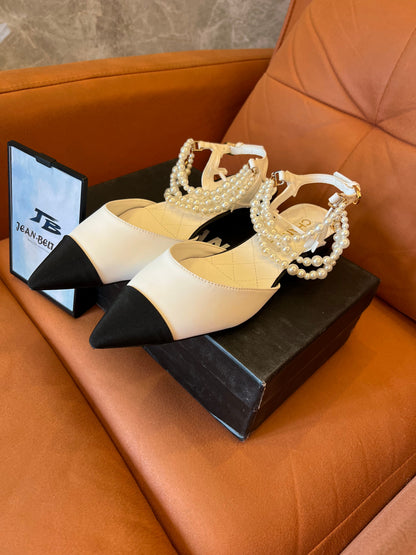 Chanel Pearl and Lambskin Slingback