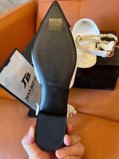 Chanel Pearl and Lambskin Slingback