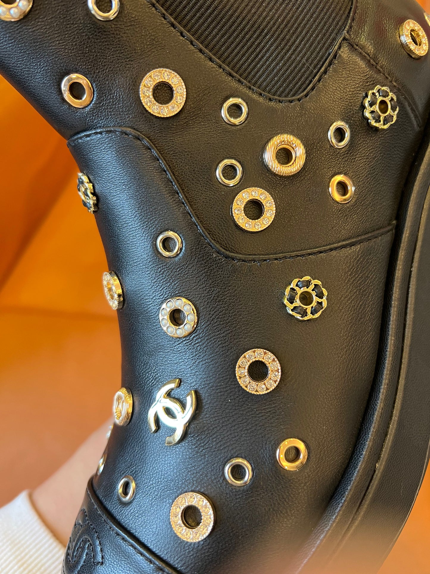 Chanel Lambskin Riveted Cap Toe Short Boots