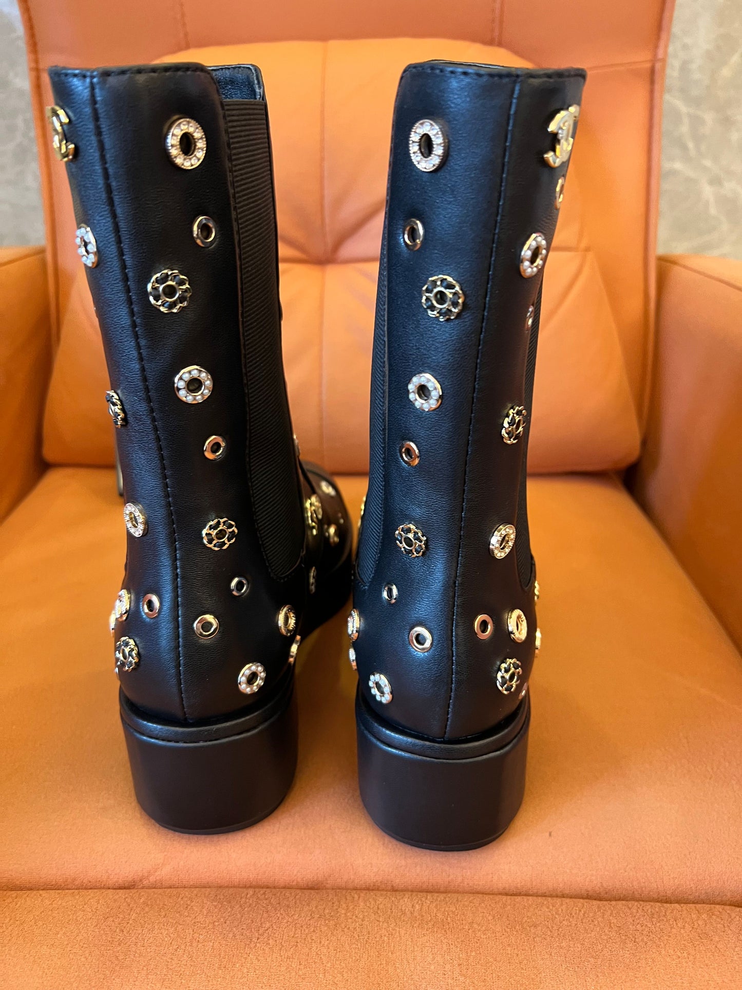 Chanel Lambskin Riveted Cap Toe Short Boots