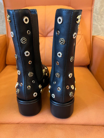 Chanel Lambskin Riveted Cap Toe Short Boots