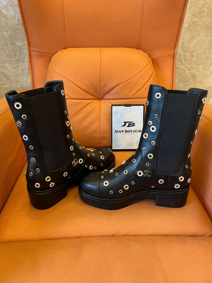 Chanel Lambskin Riveted Cap Toe Short Boots