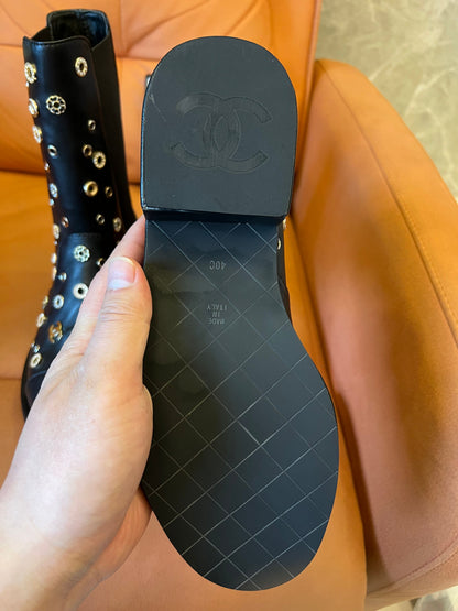 Chanel Lambskin Riveted Cap Toe Short Boots