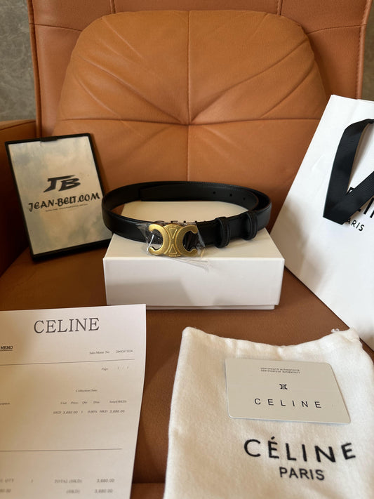 Celine Triomphe Belt in Smooth Calfskin with Gold Buckle – Available in White and Black