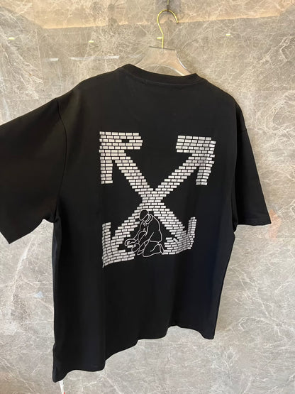 Camiseta negra con gráfico de ladrillo y logotipo minimalista de Off-White para hombre