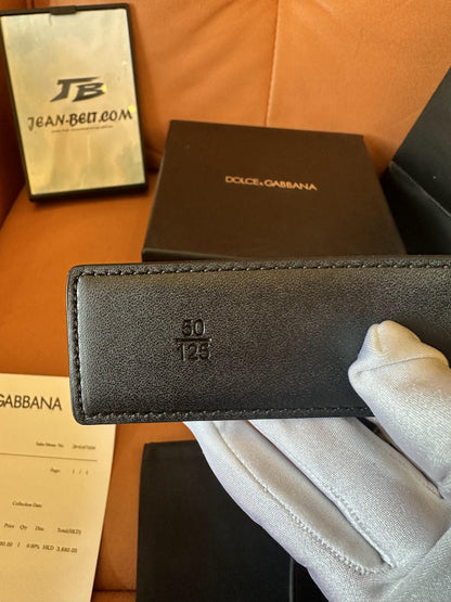 Cinto de couro preto Dolce &amp; Gabbana com fivela preta fosca com logotipo DG