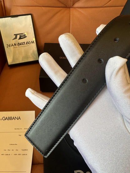 Cinto de couro preto Dolce &amp; Gabbana com fivela preta fosca com logotipo DG