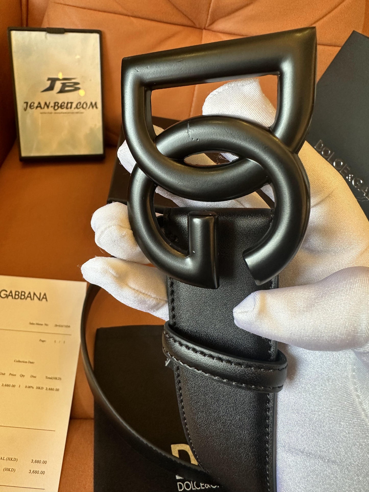 Cinto de couro preto Dolce &amp; Gabbana com fivela preta fosca com logotipo DG