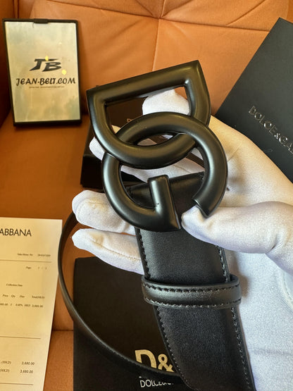 Cinto de couro preto Dolce &amp; Gabbana com fivela preta fosca com logotipo DG