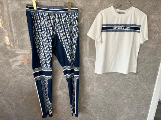Christian Dior Women's Activewear Set – Monogrammed Leggings and Logo Tee