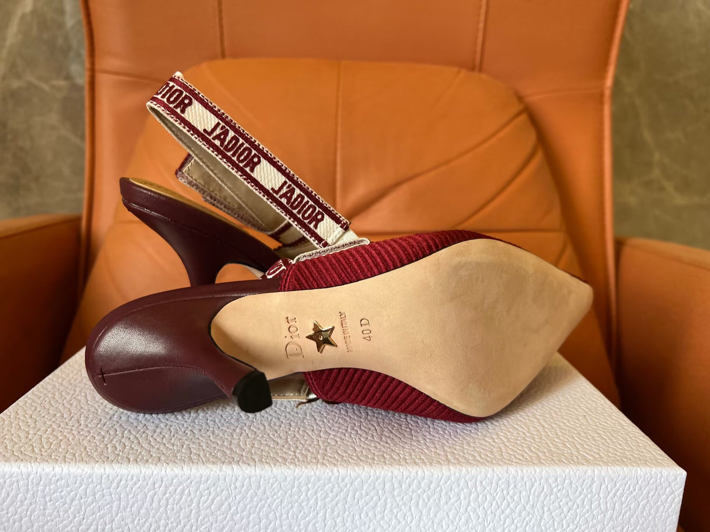 Christian Dior Burgundy Embroidered Cotton Ja'dior Sabot de Salto Slingback