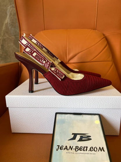 Christian Dior Burgundy Embroidered Cotton Ja'dior Sabot de Salto Slingback