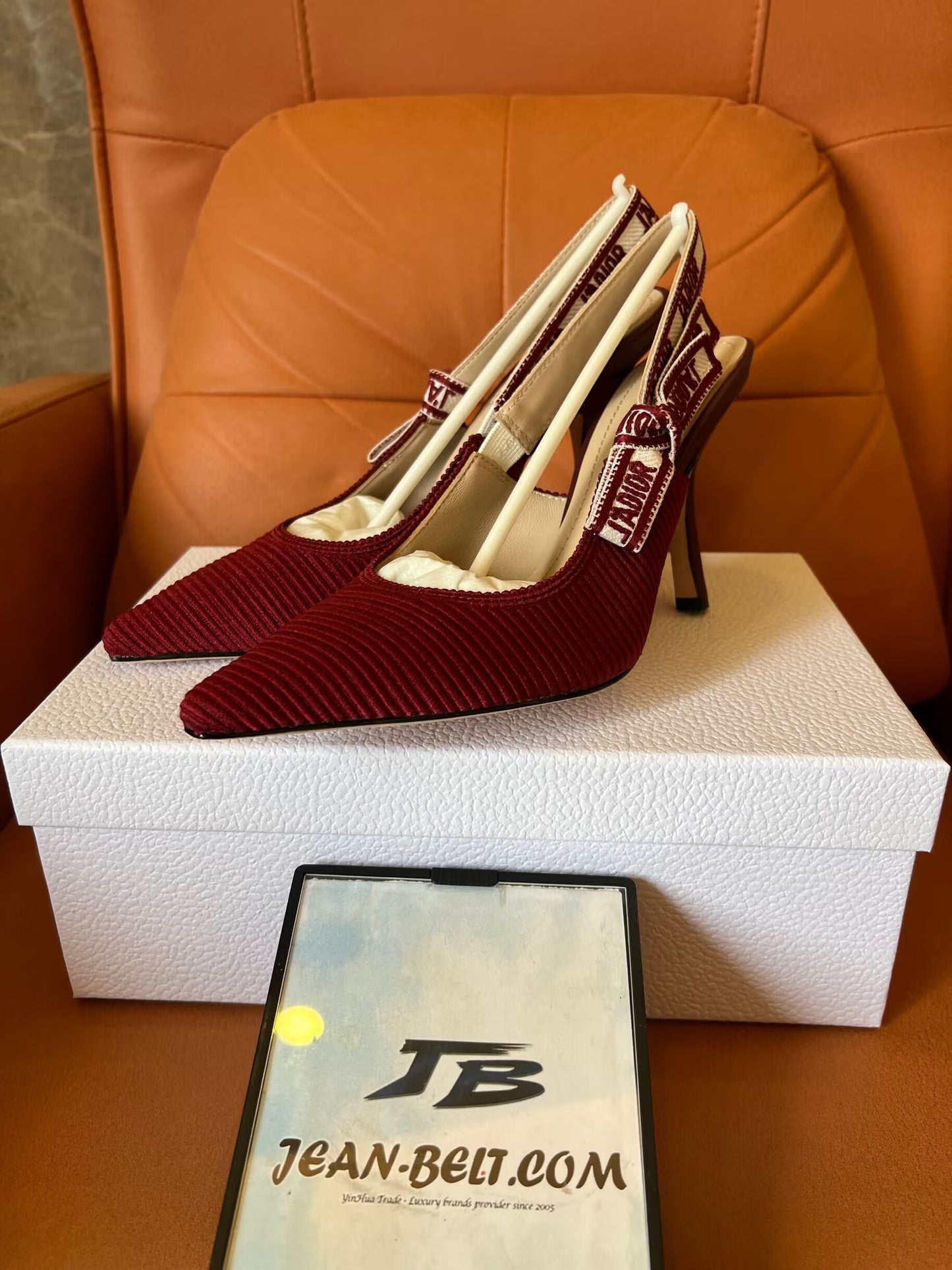 Christian Dior Burgundy Embroidered Cotton Ja'dior Sabot de Salto Slingback