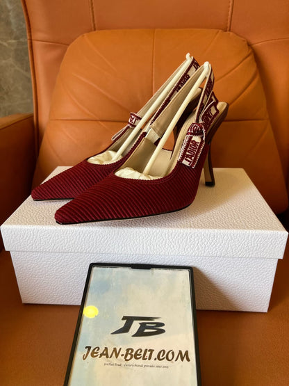 Christian Dior Burgundy Embroidered Cotton Ja'dior Sabot de Salto Slingback