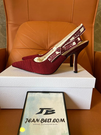 Christian Dior Burgundy Embroidered Cotton Ja'dior Sabot de Salto Slingback